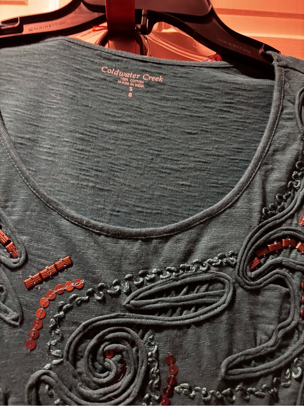 Coldwater Creek Teal Embellished Scoop Tank
